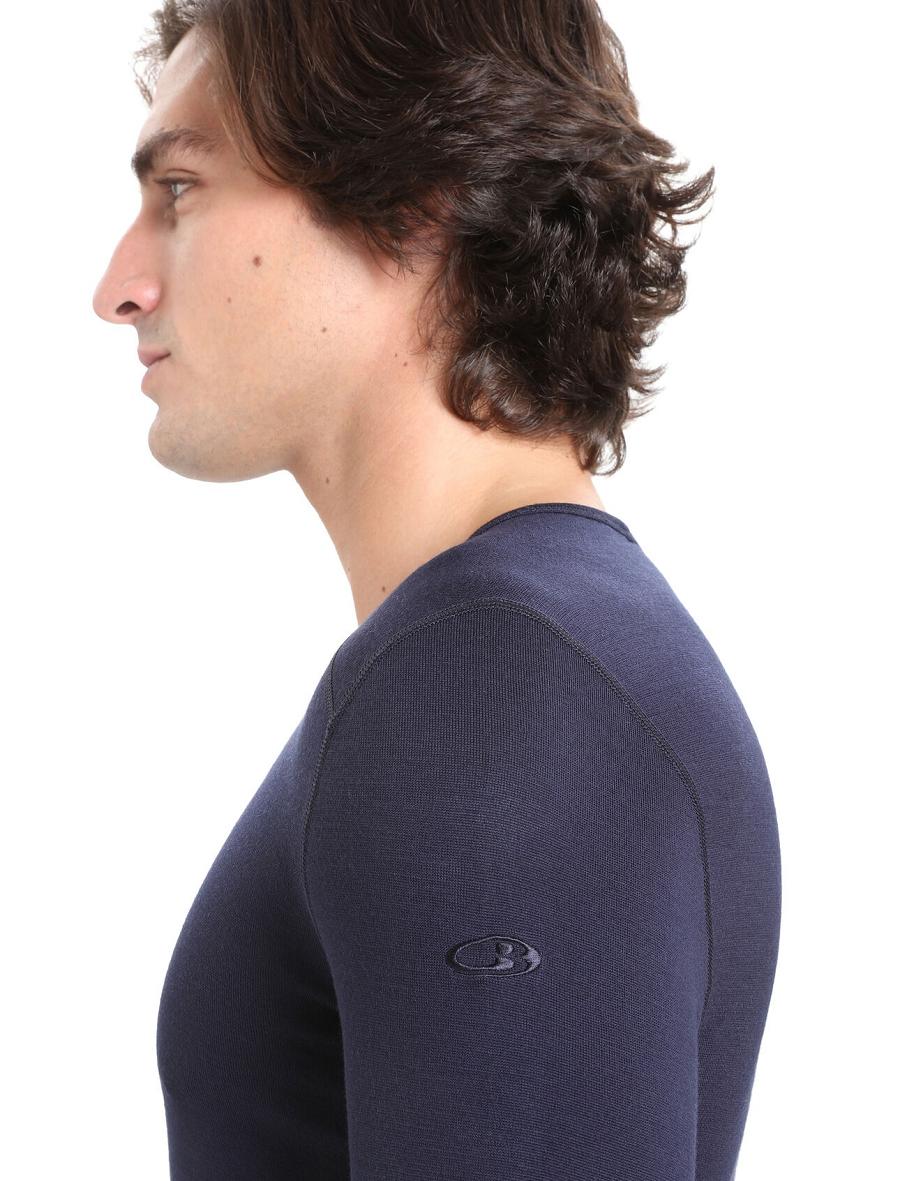 Men's Icebreaker Merino 260 Tech Long Sleeve Crewe Thermal Top Base Layers Midnight Navy | CA 1550MQZA